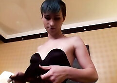 Beautiful rock t-girl Sascha is a marvelous skinny shemale with a breathtaking natural body, budding tits, a great butt and a hot uncut large weenie! 