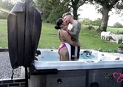 passionate outdoor sex in hot tub on naughty weekend away