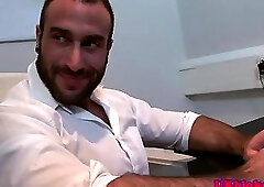 English stud fucks co worker in office