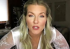 Blonde cumshot amateur MILF POV jerking in the kitchen