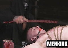 Bald Gunnar Stone performs extreme BDSM ritual to his sub Brody Fox