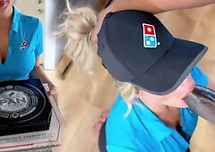 Pizza Delivery Cutie Gets A Large Ebony Sausage And Her Face Overspread In Cum