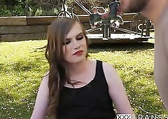 Voluptuous TS Skylar Adams gets naked outside and fucks hard