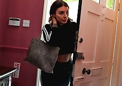 Pretty playful brunette with big boobs Ivy Lebelle rides a huge boner