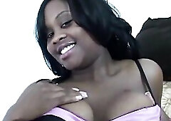 To entice his BBC the curvy black chick deepthroats him whilst rubbing her quivering love button