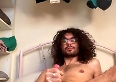 Furry Wolf dude tonguing own precum and cuming a meaty explosion