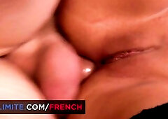 Breasty hottie handles two cocks in a wild double penetration