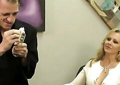 Cougar Julia Ann drains her secretary's penis in the office