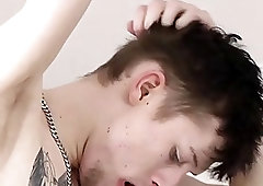 Inked hot twink ass stretched after BJ