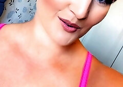 Hot babe with perfect big boobs taking shower