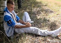 This Hot Athletic Stud Is Out For A Jog In The Woods When He Decides To Have A Little Fun