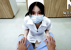 Beautiful Chinese Nurse Serves Doctor's Cock