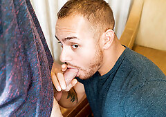 Amateur bloke throats cock clothed in exchange for cash