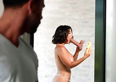 Antonella La Sirena is sucking the big dildo