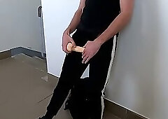 A Guy Fucked Himself in the Entryway with a Rubber Dildo