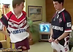 Paid filmed guys giving each other a blowjob while fucking a doll and jerking off with cumsh