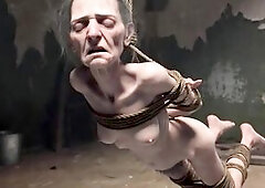 90yo granny tied in strict servitude, scared but oozing with arousal. This babe groans powerlessly, her old body shaking as that babe waits for a thic