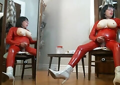 Red Catsuit White Boots E Tits 4