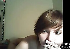 Dark haired teen spread her legs wide and started playing with her perfectly shaved pussy