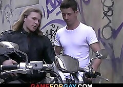 He invites hunk biker for pounding
