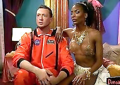 Cocksucked ts ebony dominating a stud