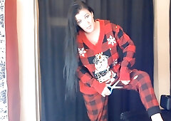 MILF's sweater ripped in Christmas clothing destruction