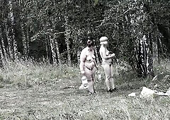 Aged girlfriends from Lesyanka are having pleasure in the forest.