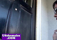 chesty tgirl cockriding while in stockings