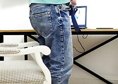 The doctor dominates the patient with a large dong. Prostate massage in ebony gloves