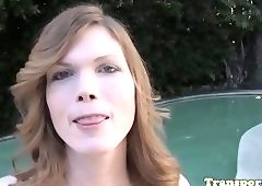 Trans babe fingers her asshole outdoors