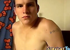 Tall straight amateur strokes cock and cums in his own mouth