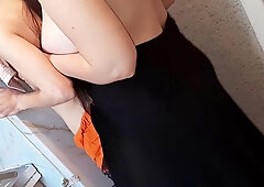 Hot brunette milf gets me pinned against the fridge and takes me hard