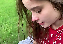 Lesbian best friend sucks shaft on the park bench