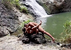 Hot latina enjoyed fucking next to the pond
