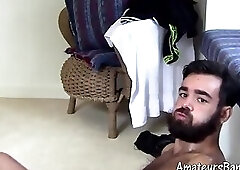 Kinky hairy jock jerking off big dick and fucking fleshlight