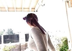 Brunette Audrey Royal is visiting her neighbor for a fresh sip of sperm