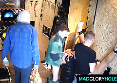 Buxom mommy GangBanged in Glory Hole