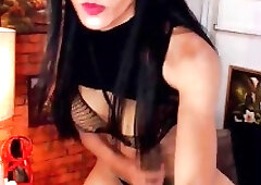 Kinky shemale licks her own cum after vigorously jerking off