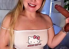 Blonde Babe Plays with Big Dildos in Bedroom