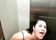 Banging in the mall's public elevator, we got caught.