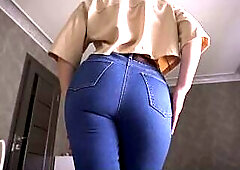 Blue Denim Panties Tease Belt Butt Disclose