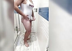 sissy in white one piece swimsuit bonga cams