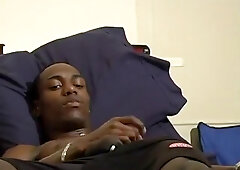 Extremely Well Hung Black Stud Spunks Off His Own Cock