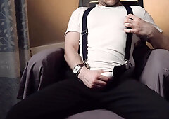 Beautiful boy Noel Dero kneads himself and faps off his meatpipe after work. 4K MOVIE