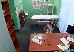 Dark haired russian gets cured by a gigantic fat schlong - faux hospital