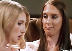 2 bestfriends Cadence Lux and Janelle Fennec aid every other out to smack some squirt and cum