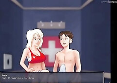 (Summertime Saga - Lifeguard + French teacher) 2 MILFS in a day: Lewd Pamela saves the hunk's life. Then this babe widen her legs in magnificence