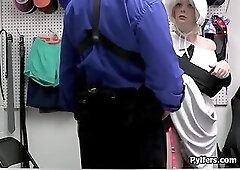 Blonde suspect drains officers dick at the security room