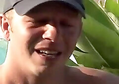 Black tranny and white guy bang wildly by the pool