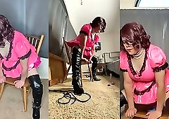 Sissy Maid Candy Playing with Her Huge Dildos Again!